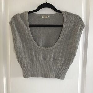 Free People Intimately Knit Gray Tee Shirt Short Sleeve Crop Top Sz M